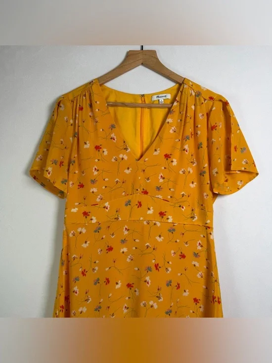 Madewell Silk Belladonna Dress Womens Sz 6 Yellow Floral Mini Cottage Boho Lux - Picture 5 of 11